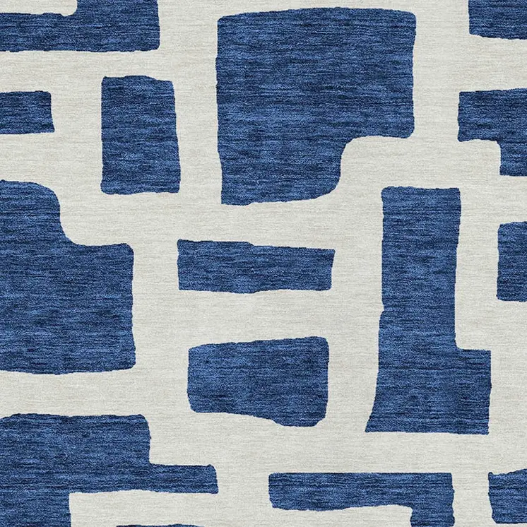 8' X 10' Navy Blue And Ivory Abstract Washable Indoor Outdoor Area Rug