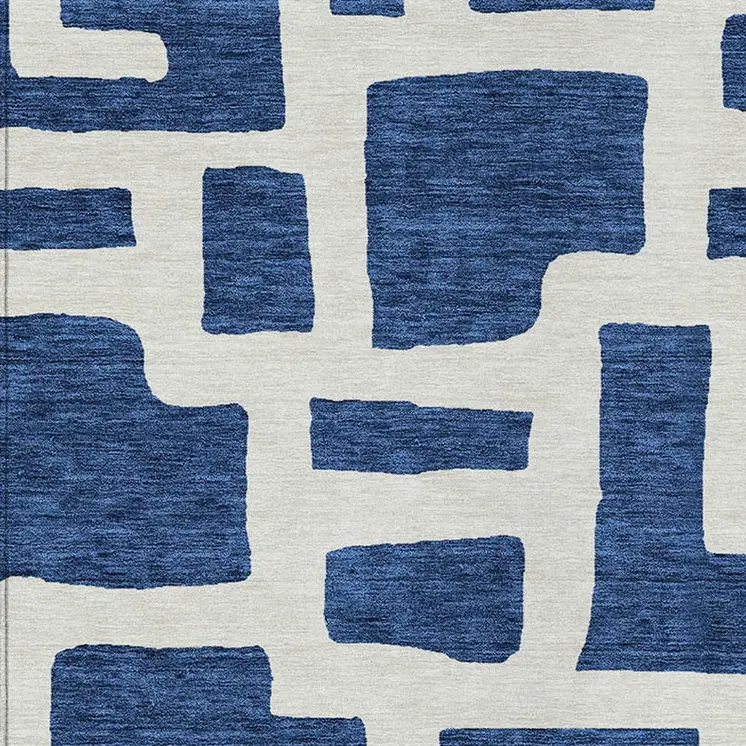 9' X 12' Navy Blue And Ivory Abstract Washable Indoor Outdoor Area Rug