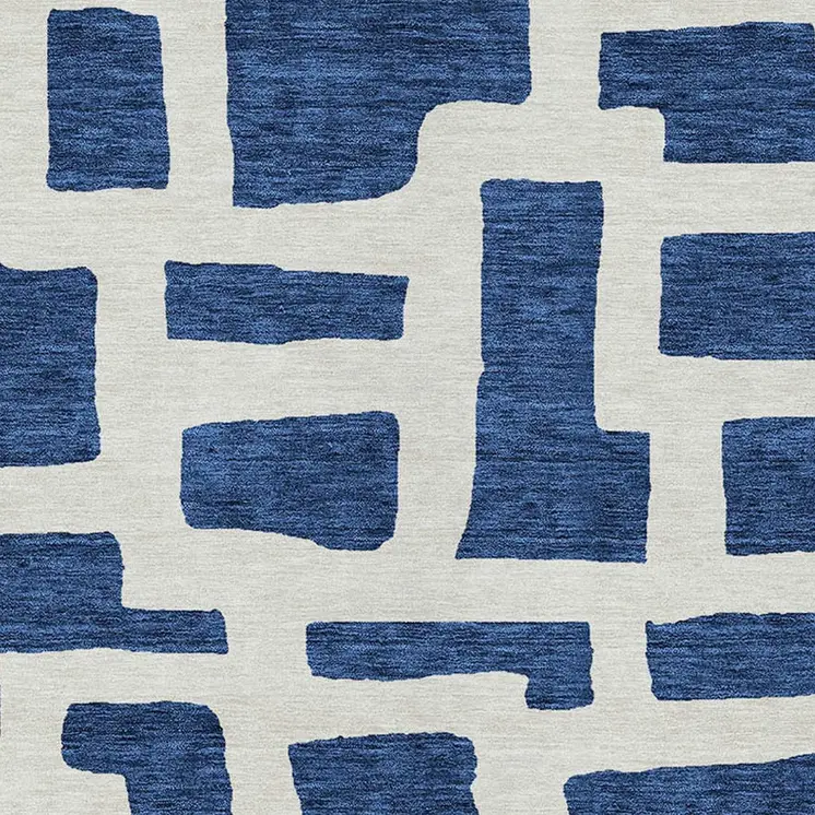 10' X 14' Navy Blue And Ivory Abstract Washable Indoor Outdoor Area Rug