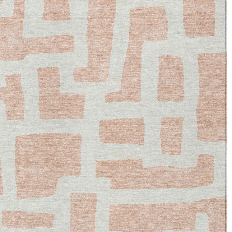 3' X 5' Peach And Gray Abstract Washable Indoor Outdoor Area Rug