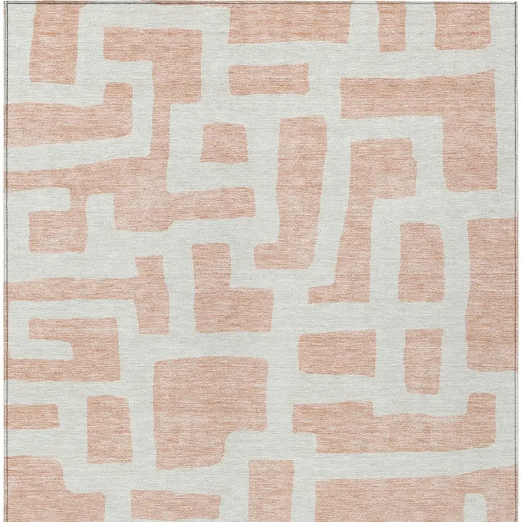 5' X 8' Peach And Gray Abstract Washable Indoor Outdoor Area Rug