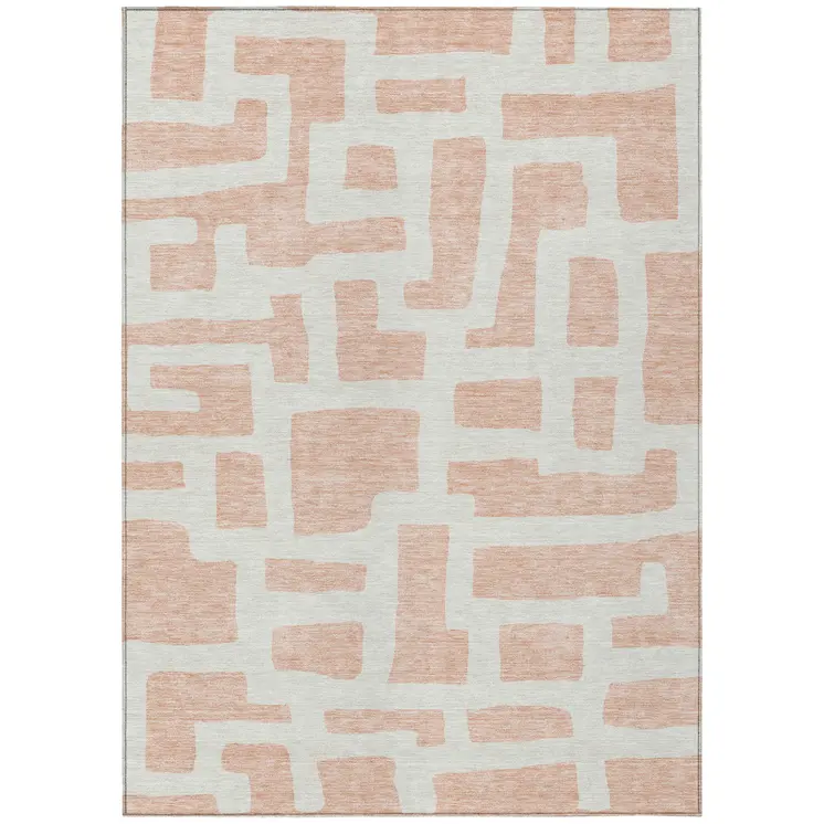5' X 8' Peach And Gray Abstract Washable Indoor Outdoor Area Rug