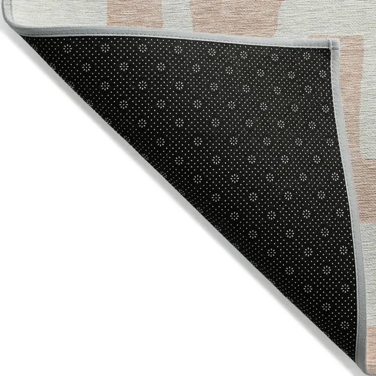 5' X 8' Peach And Gray Abstract Washable Indoor Outdoor Area Rug