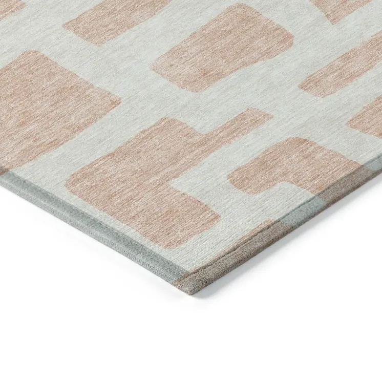 5' X 8' Peach And Gray Abstract Washable Indoor Outdoor Area Rug