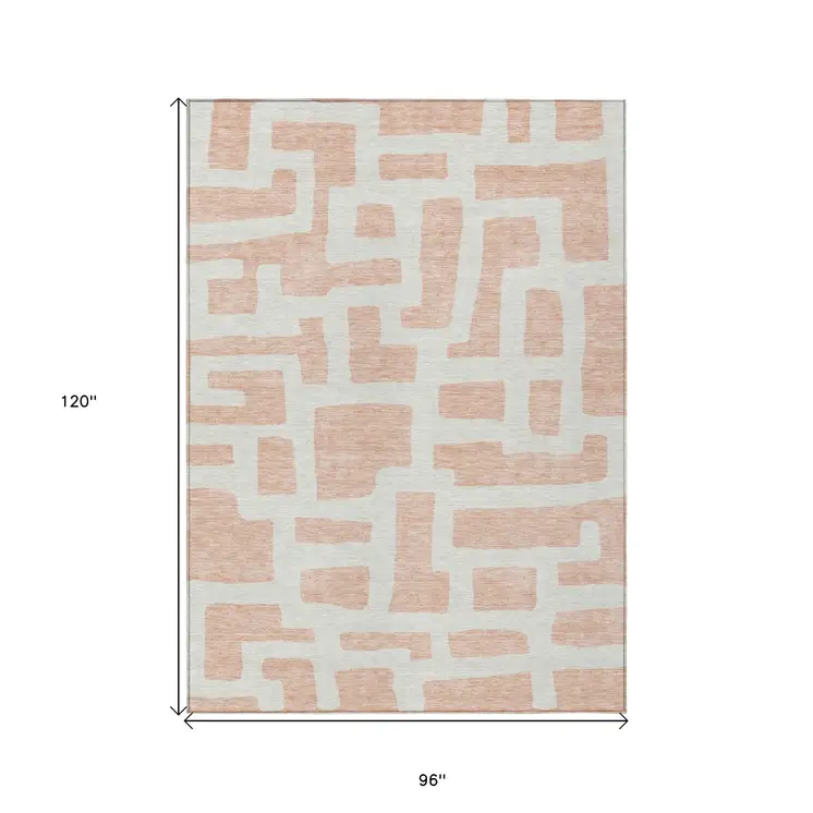 8' X 10' Peach And Gray Abstract Washable Indoor Outdoor Area Rug