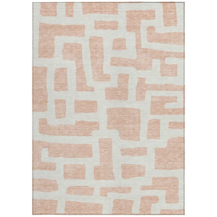 9' X 12' Peach And Gray Abstract Washable Indoor Outdoor Area Rug