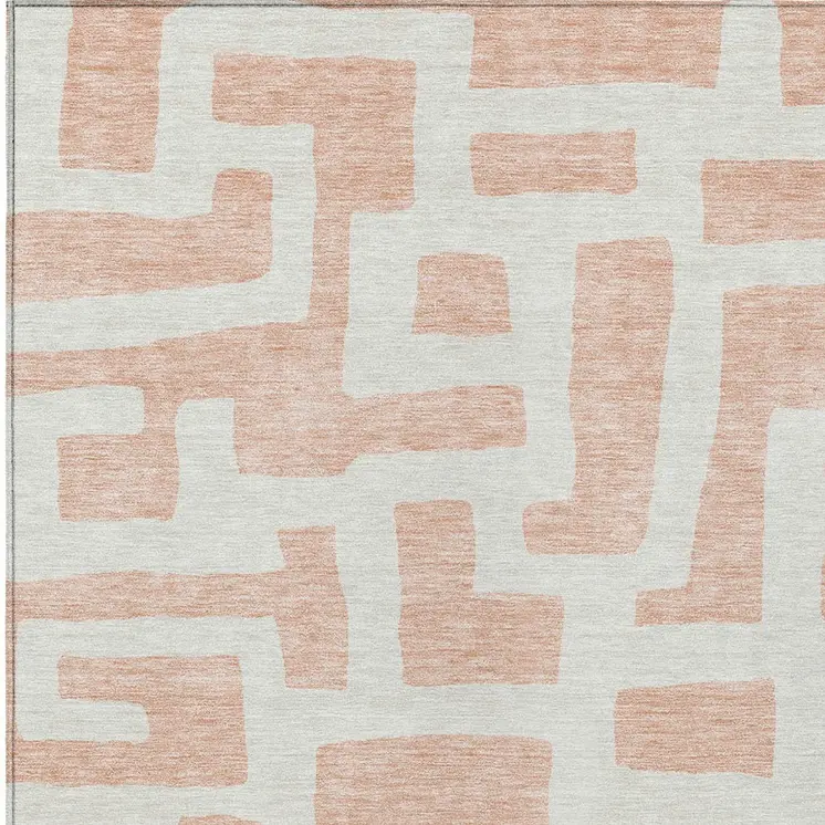 9' X 12' Peach And Gray Abstract Washable Indoor Outdoor Area Rug