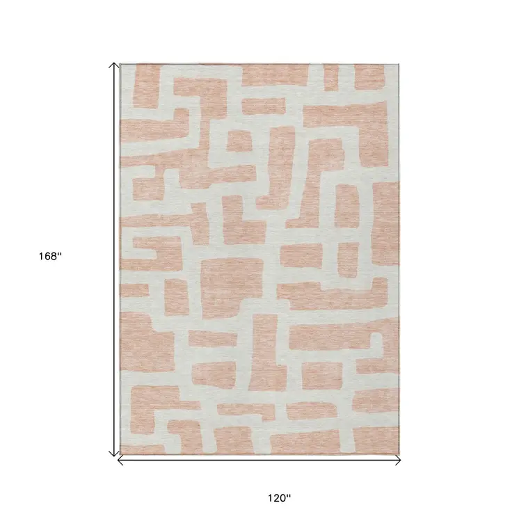 10' X 14' Peach And Gray Abstract Washable Indoor Outdoor Area Rug
