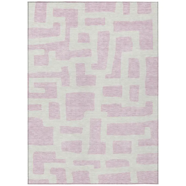 5' X 8' Pink And Ivory Abstract Washable Indoor Outdoor Area Rug