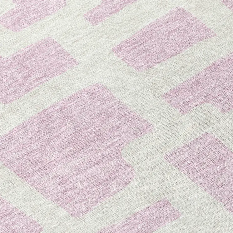 8' Pink And Ivory Round Abstract Washable Indoor Outdoor Area Rug