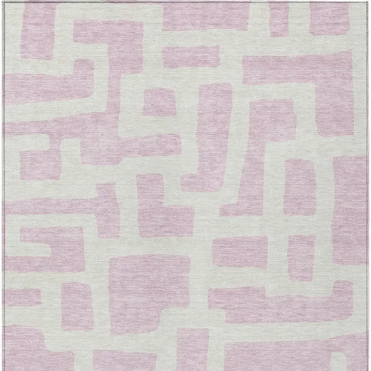 8' X 10' Pink And Ivory Abstract Washable Indoor Outdoor Area Rug