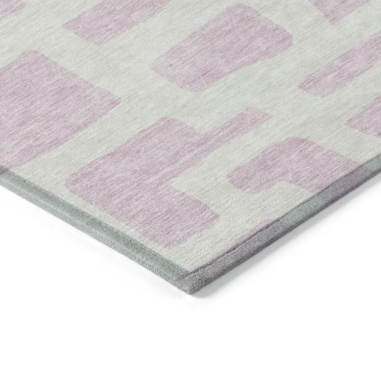 8' X 10' Pink And Ivory Abstract Washable Indoor Outdoor Area Rug