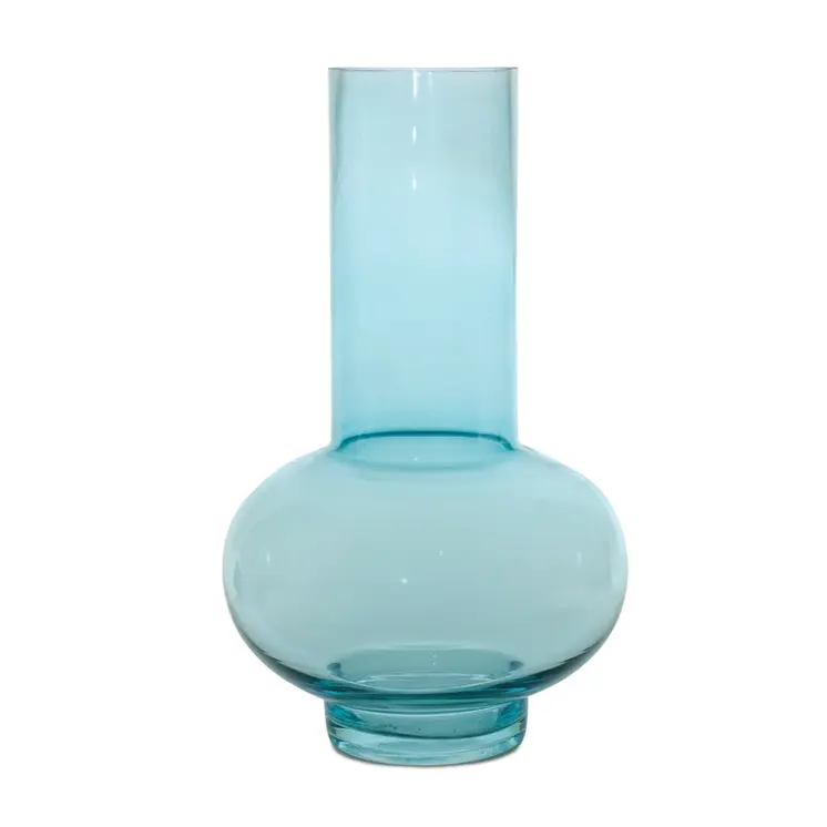 Set of Two Blue Round Glass Table Vase