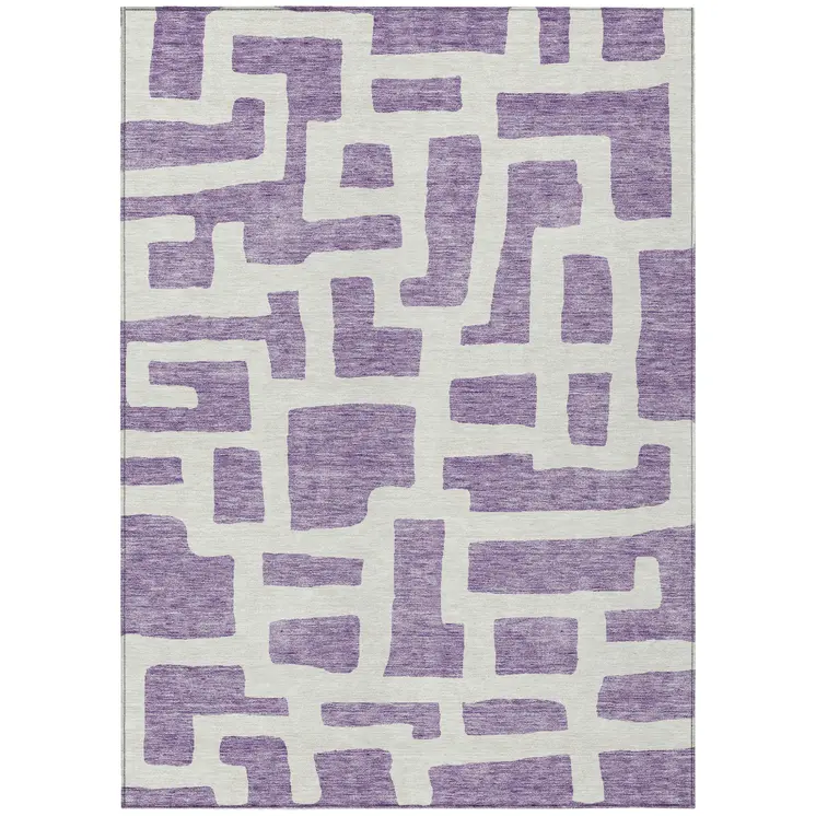 5' X 8' Purple And Ivory Abstract Washable Indoor Outdoor Area Rug