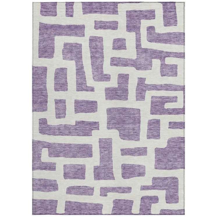 5' X 8' Purple And Ivory Abstract Washable Indoor Outdoor Area Rug