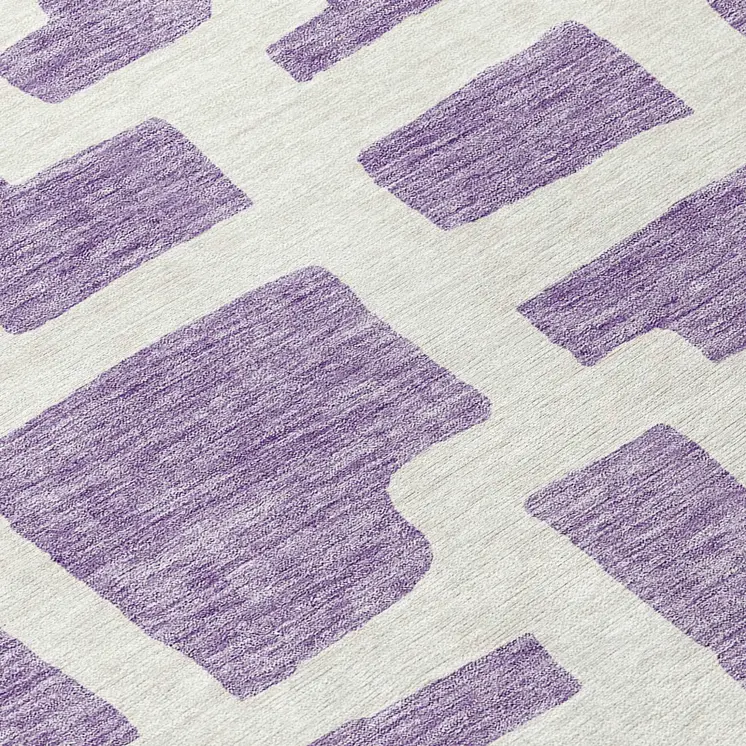 8' Purple And Ivory Round Abstract Washable Indoor Outdoor Area Rug