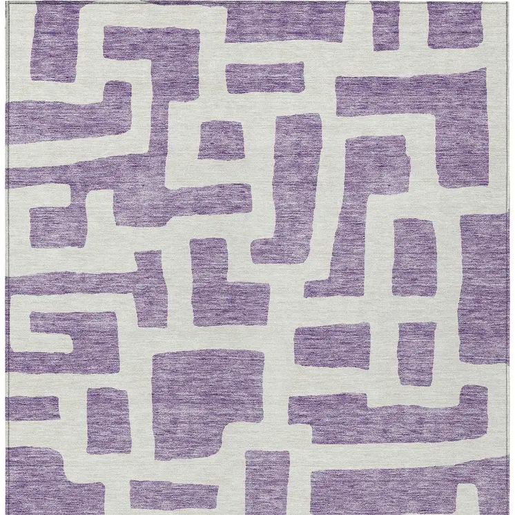 8' X 10' Purple And Ivory Abstract Washable Indoor Outdoor Area Rug