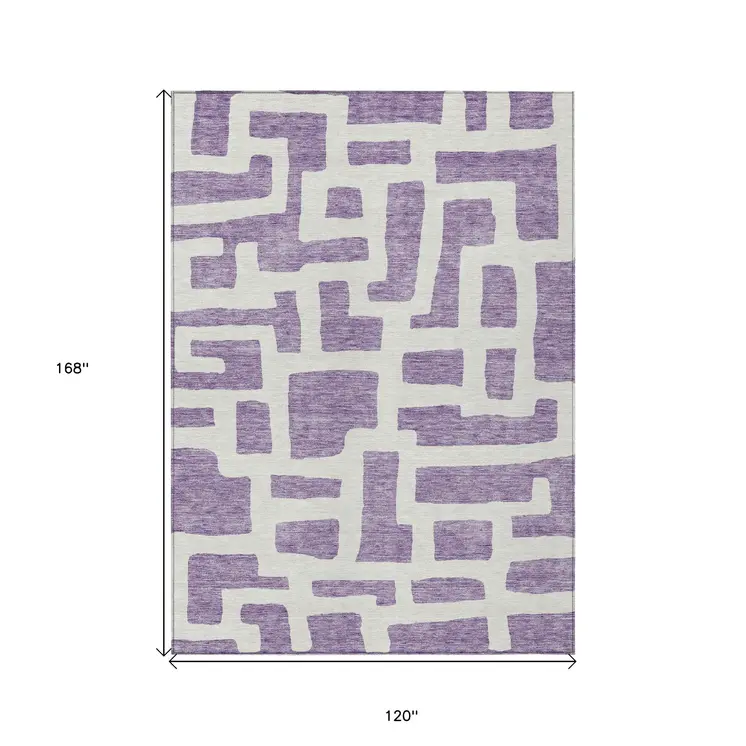 10' X 14' Purple And Ivory Abstract Washable Indoor Outdoor Area Rug