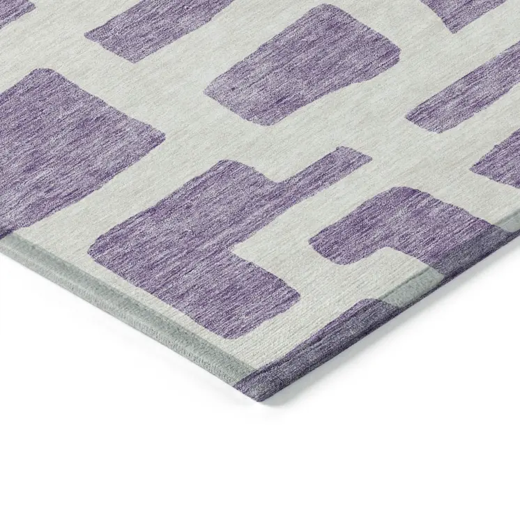 10' X 14' Purple And Ivory Abstract Washable Indoor Outdoor Area Rug