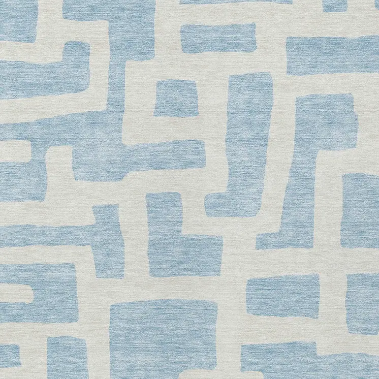 3' X 5' Sky Blue And Ivory Abstract Washable Indoor Outdoor Area Rug