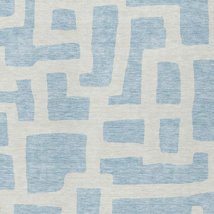 5' X 8' Sky Blue And Ivory Abstract Washable Indoor Outdoor Area Rug