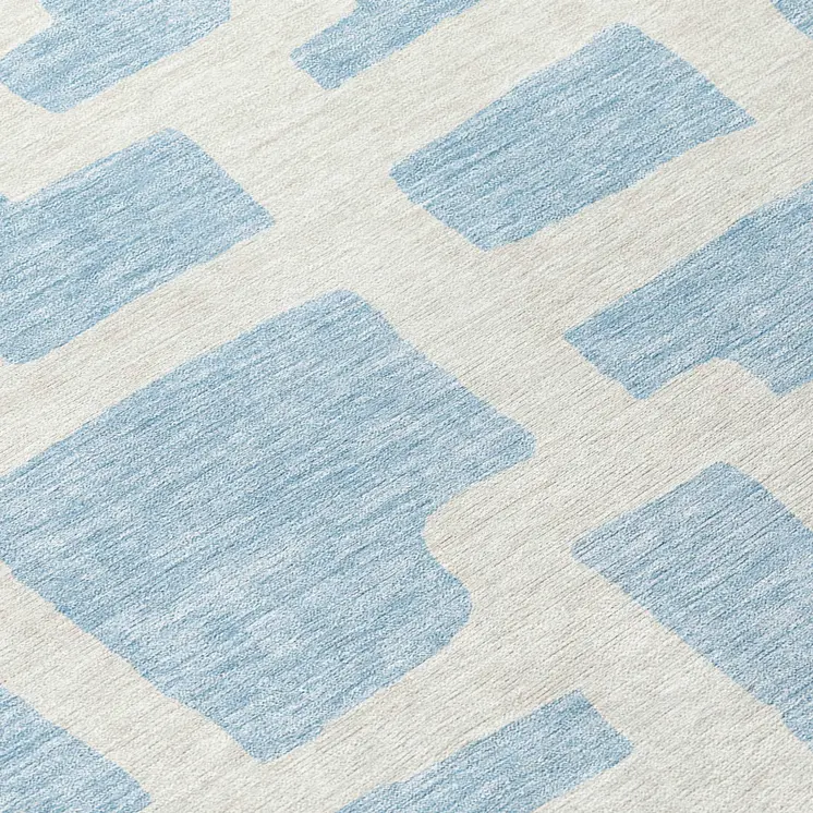 8' Sky Blue And Ivory Round Abstract Washable Indoor Outdoor Area Rug