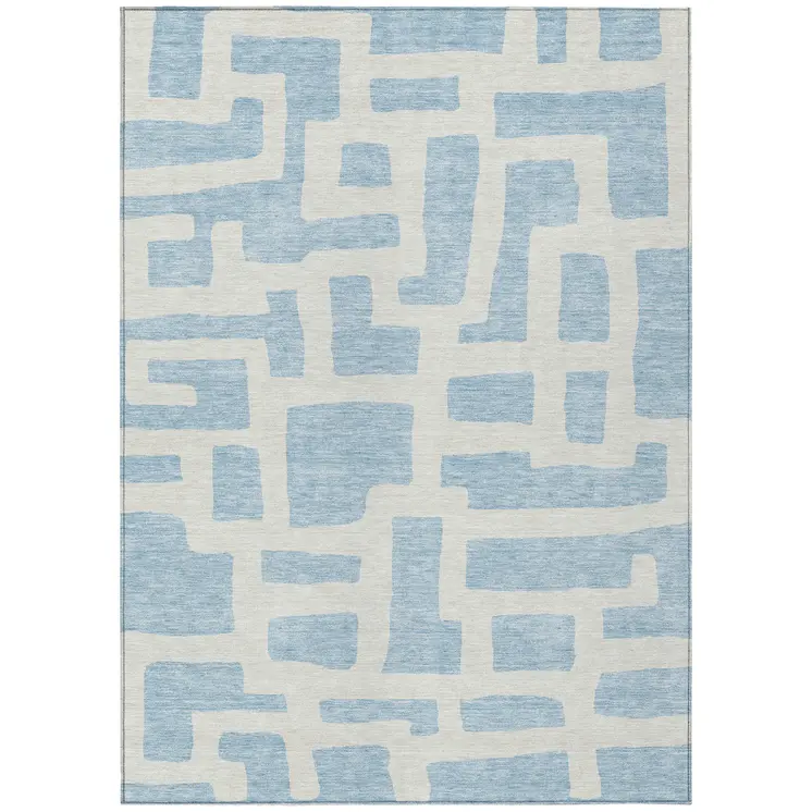 8' X 10' Sky Blue And Ivory Abstract Washable Indoor Outdoor Area Rug