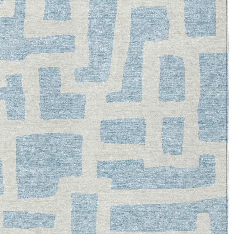 8' X 10' Sky Blue And Ivory Abstract Washable Indoor Outdoor Area Rug