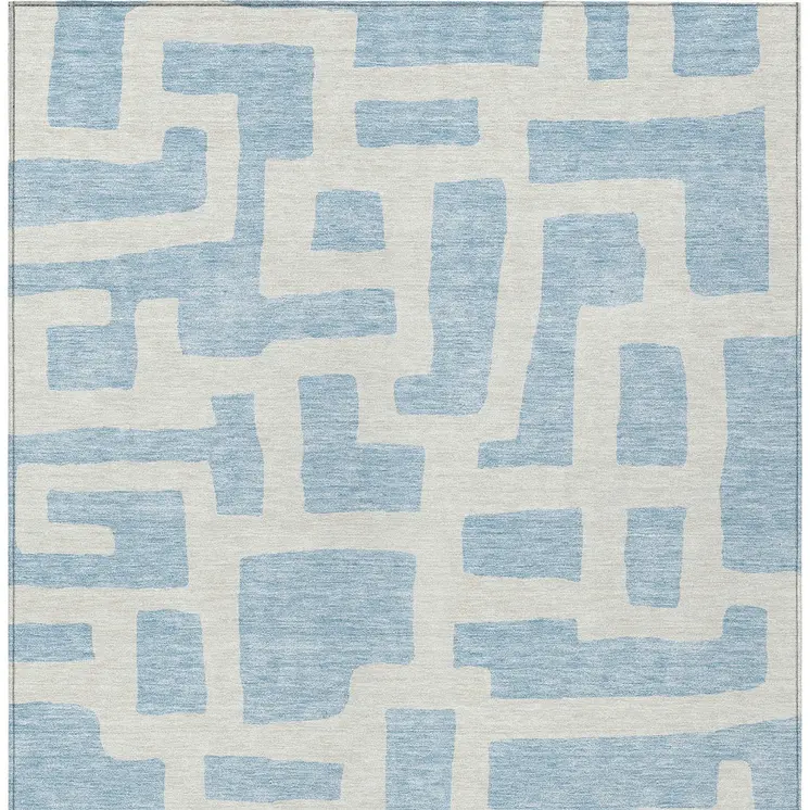 10' X 14' Sky Blue And Ivory Abstract Washable Indoor Outdoor Area Rug