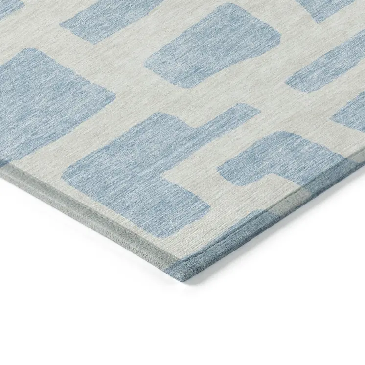 10' X 14' Sky Blue And Ivory Abstract Washable Indoor Outdoor Area Rug