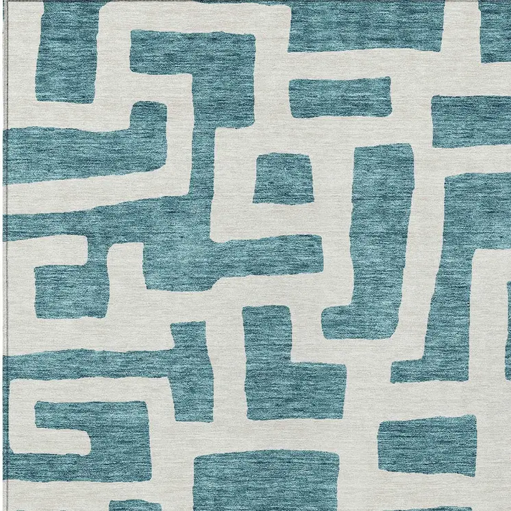 5' X 8' Teal Blue And Ivory Abstract Washable Indoor Outdoor Area Rug