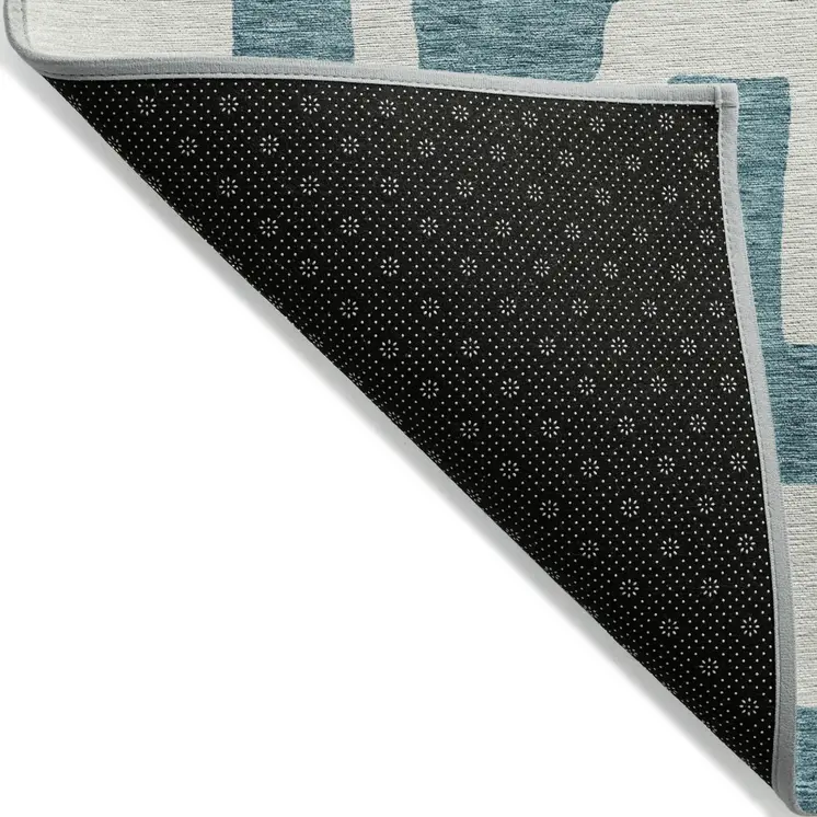 8' X 10' Teal Blue And Ivory Abstract Washable Indoor Outdoor Area Rug