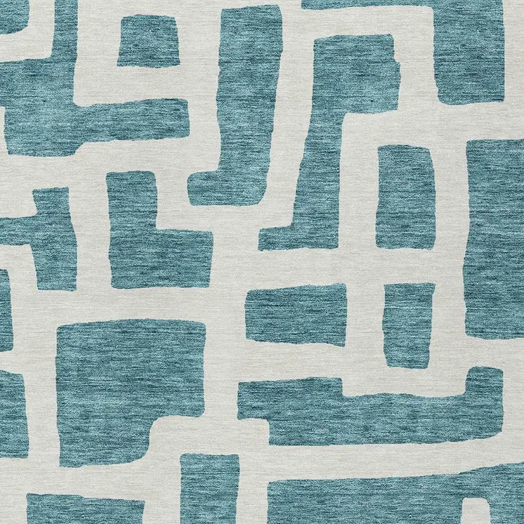 8' X 10' Teal Blue And Ivory Abstract Washable Indoor Outdoor Area Rug