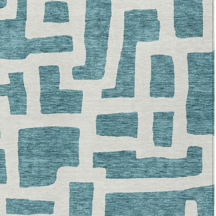 10' X 14' Teal Blue And Ivory Abstract Washable Indoor Outdoor Area Rug