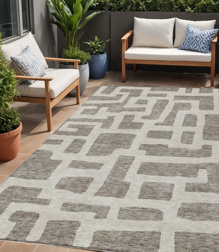 5' X 8' Taupe And Gray Abstract Washable Indoor Outdoor Area Rug