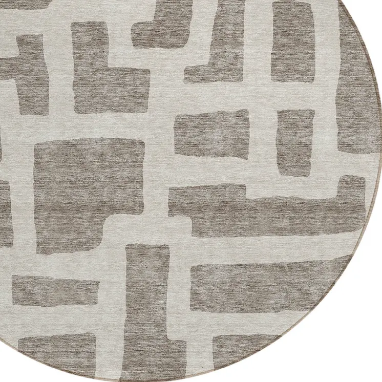8' Taupe And Gray Round Abstract Washable Indoor Outdoor Area Rug