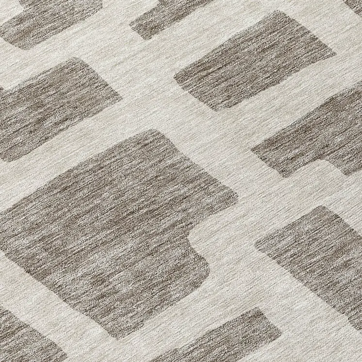 8' Taupe And Gray Round Abstract Washable Indoor Outdoor Area Rug