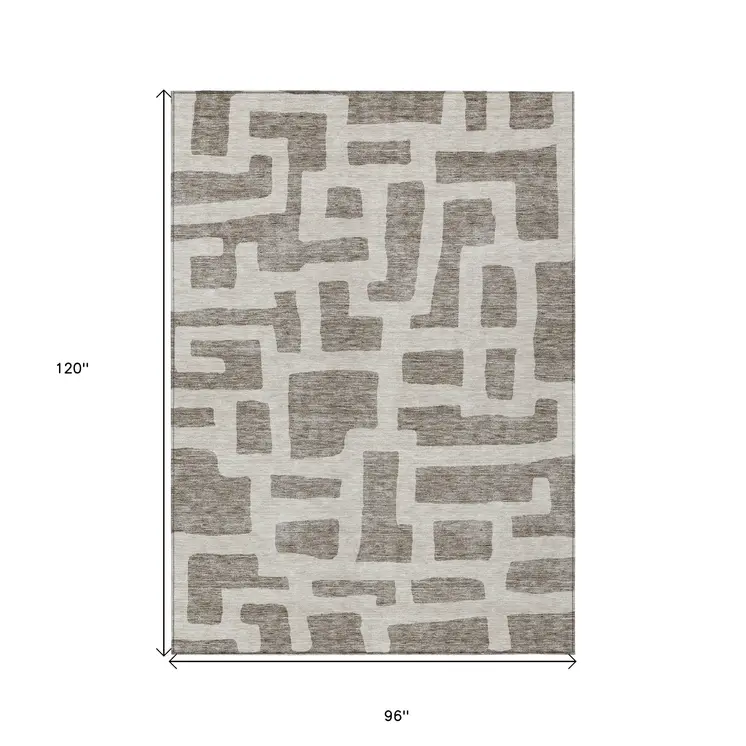 8' X 10' Taupe And Gray Abstract Washable Indoor Outdoor Area Rug