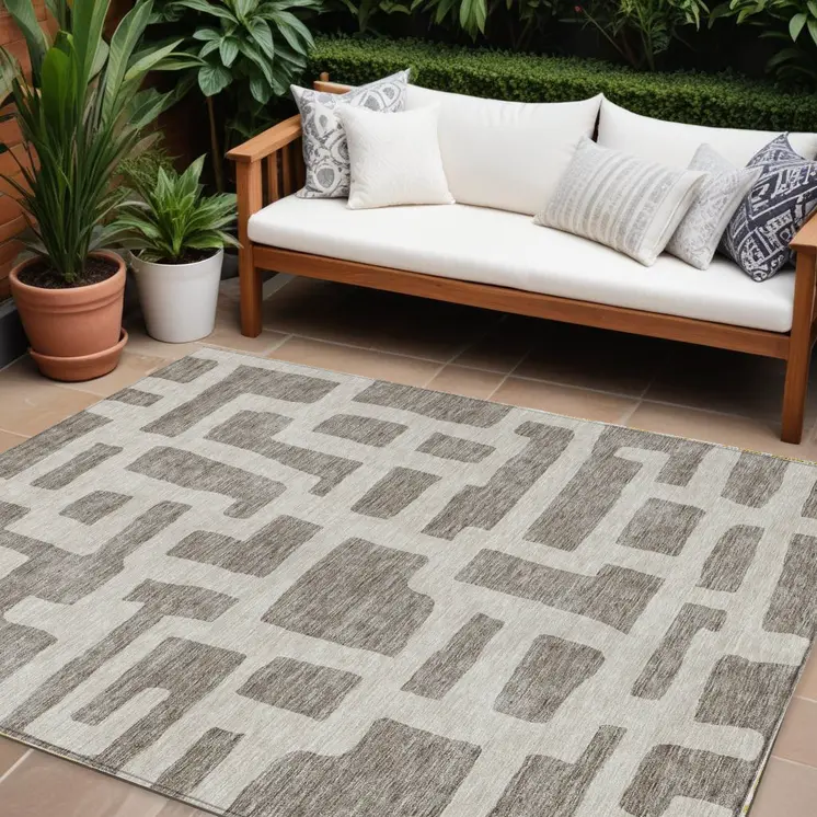 8' X 10' Taupe And Gray Abstract Washable Indoor Outdoor Area Rug