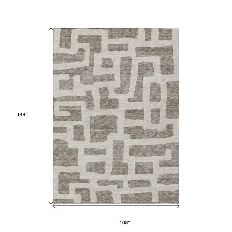 9' X 12' Taupe And Gray Abstract Washable Indoor Outdoor Area Rug