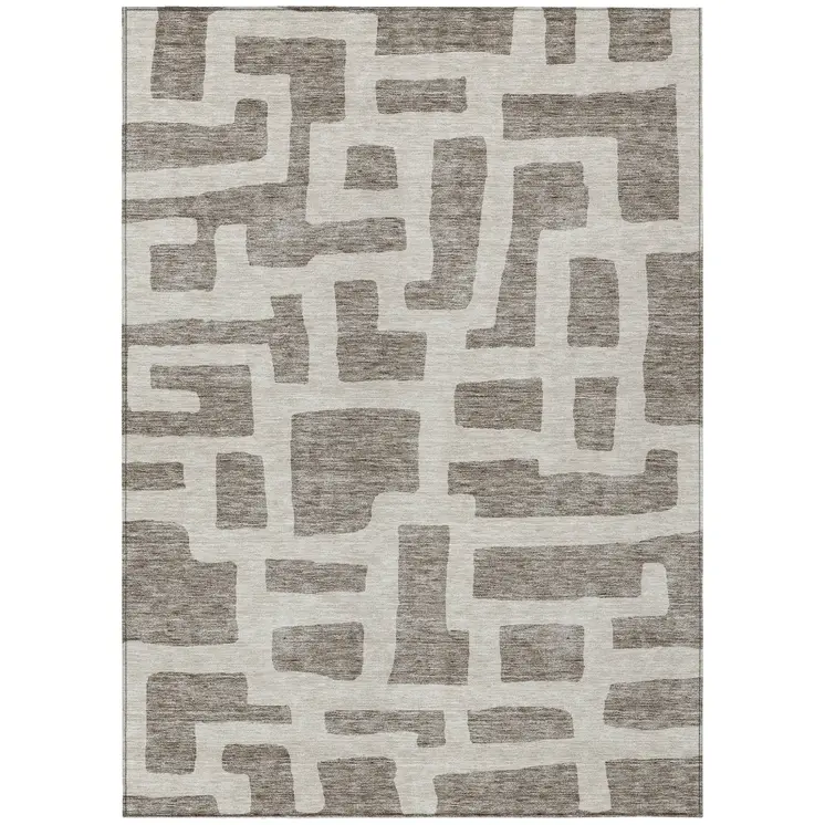 10' X 14' Taupe And Gray Abstract Washable Indoor Outdoor Area Rug