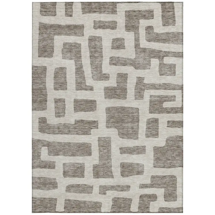 10' X 14' Taupe And Gray Abstract Washable Indoor Outdoor Area Rug