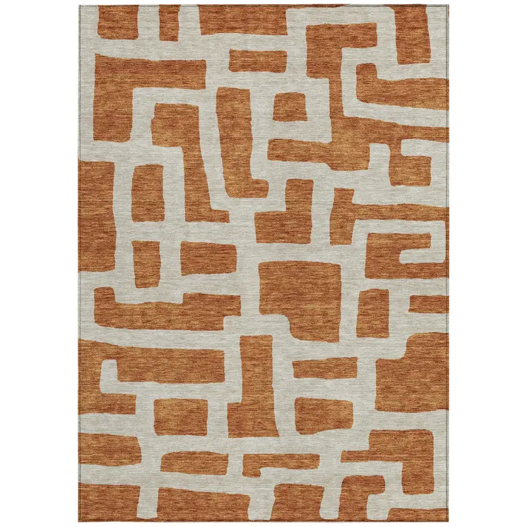 3' X 5' Terra Cotta And Gray Abstract Washable Indoor Outdoor Area Rug