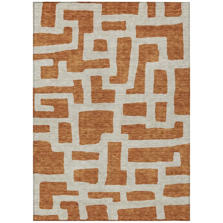 5' X 8' Terra Cotta And Gray Abstract Washable Indoor Outdoor Area Rug