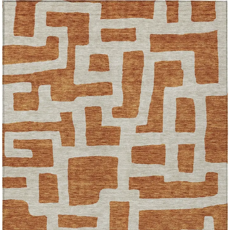 8' X 10' Terra Cotta And Gray Abstract Washable Indoor Outdoor Area Rug