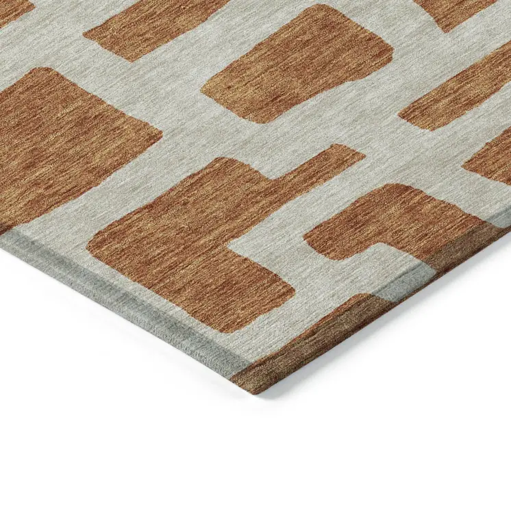 8' X 10' Terra Cotta And Gray Abstract Washable Indoor Outdoor Area Rug