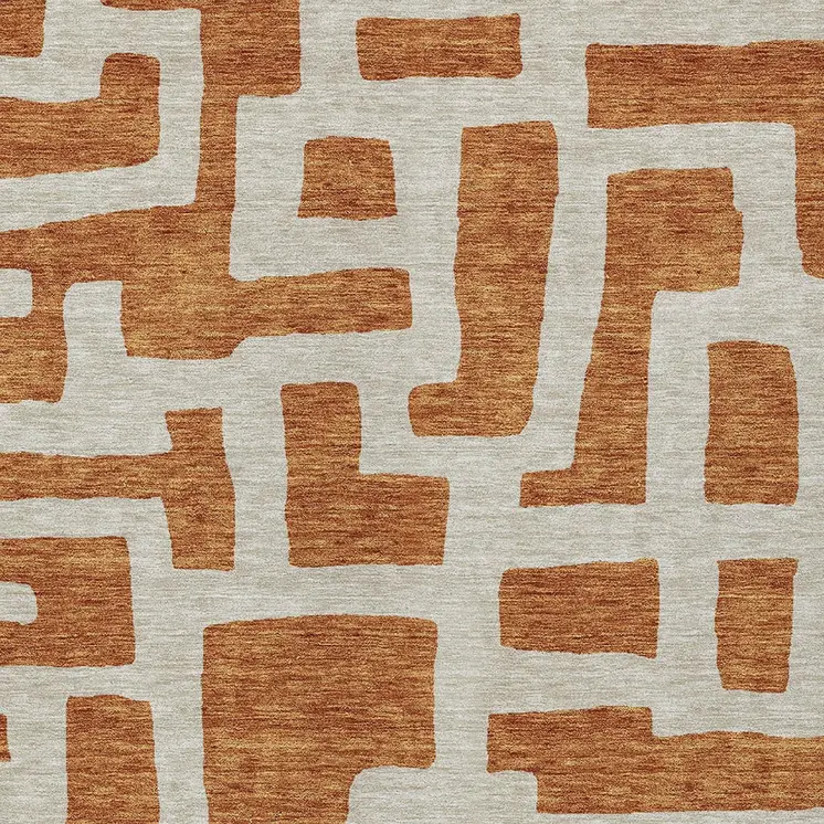 8' X 10' Terra Cotta And Gray Abstract Washable Indoor Outdoor Area Rug