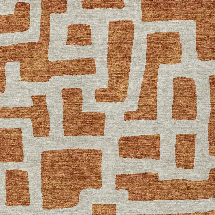 9' X 12' Terra Cotta And Gray Abstract Washable Indoor Outdoor Area Rug