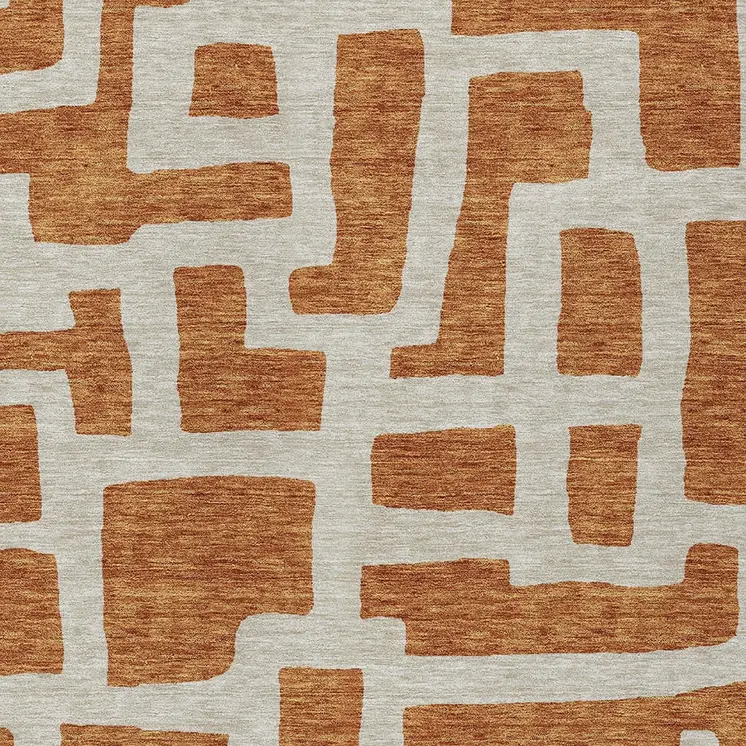 10' X 14' Terra Cotta And Gray Abstract Washable Indoor Outdoor Area Rug