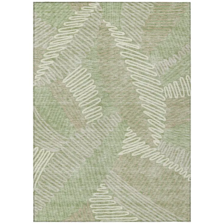 5' X 8' Artichoke Green Brown And Ivory Floral Washable Indoor Outdoor Area Rug
